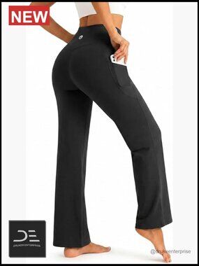Buttery Soft Straight Leg Yoga Pants with Side Pockets No Front Seam